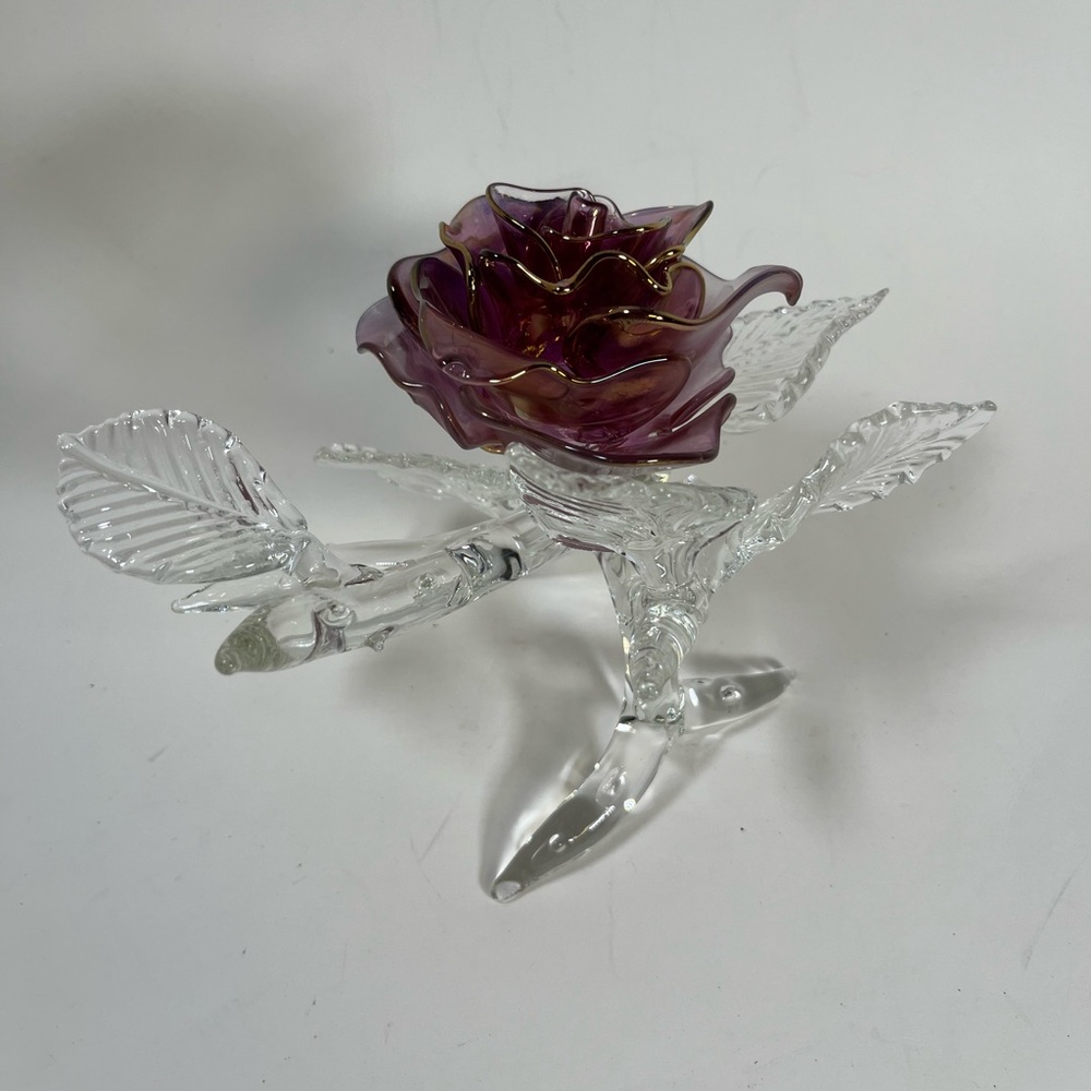 Art Glass Crystal Lavender Flower Purple and Gold, Signed